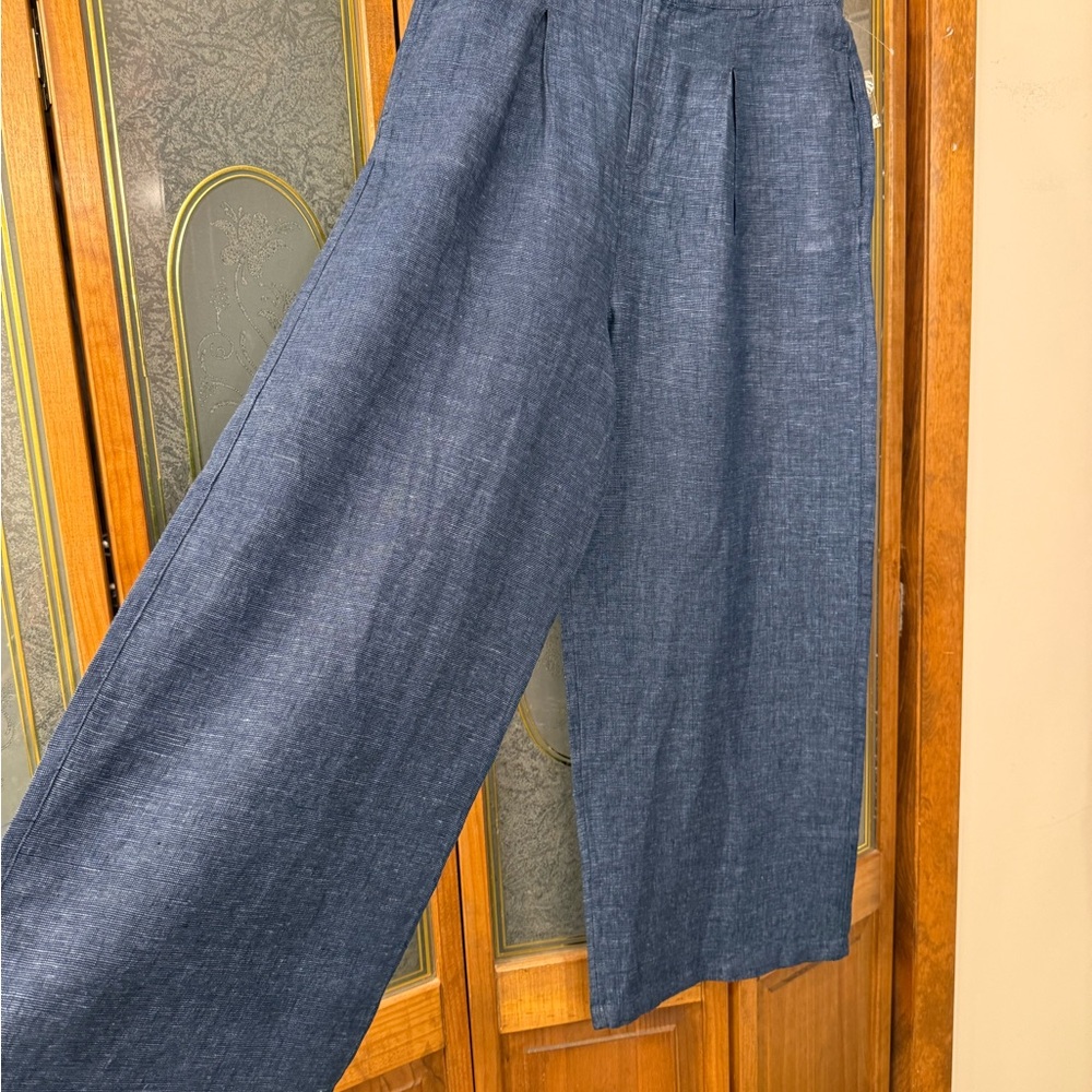 Ladies HALSTON Navy Linen pants BRAND NEW